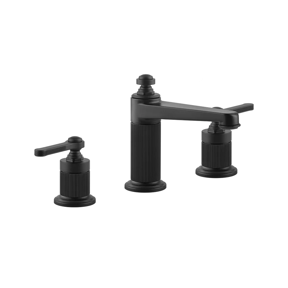 Gessi Venti20 Medium 3-Hole Basin Mixer in matt black finish, supplied by Deluxe Bathrooms.