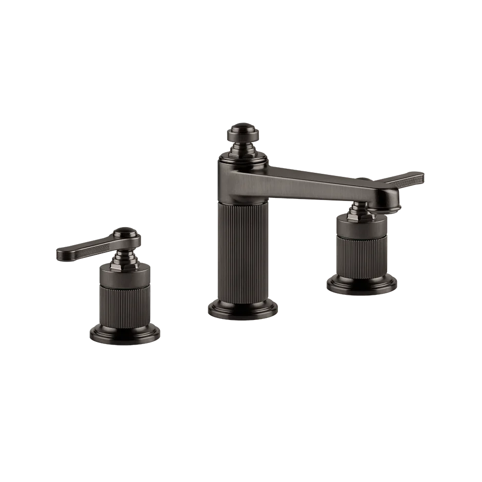 Gessi Venti20 Medium 3-Hole Basin Mixer in black metal brushed finish, supplied by Deluxe Bathrooms.