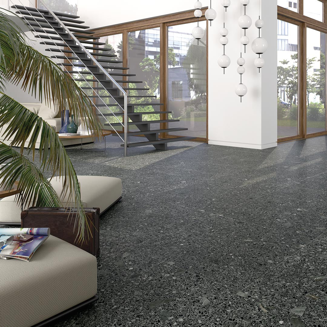 Miscela Nero Terrazzo Effect Porcelain Tile Matt 80x80cm