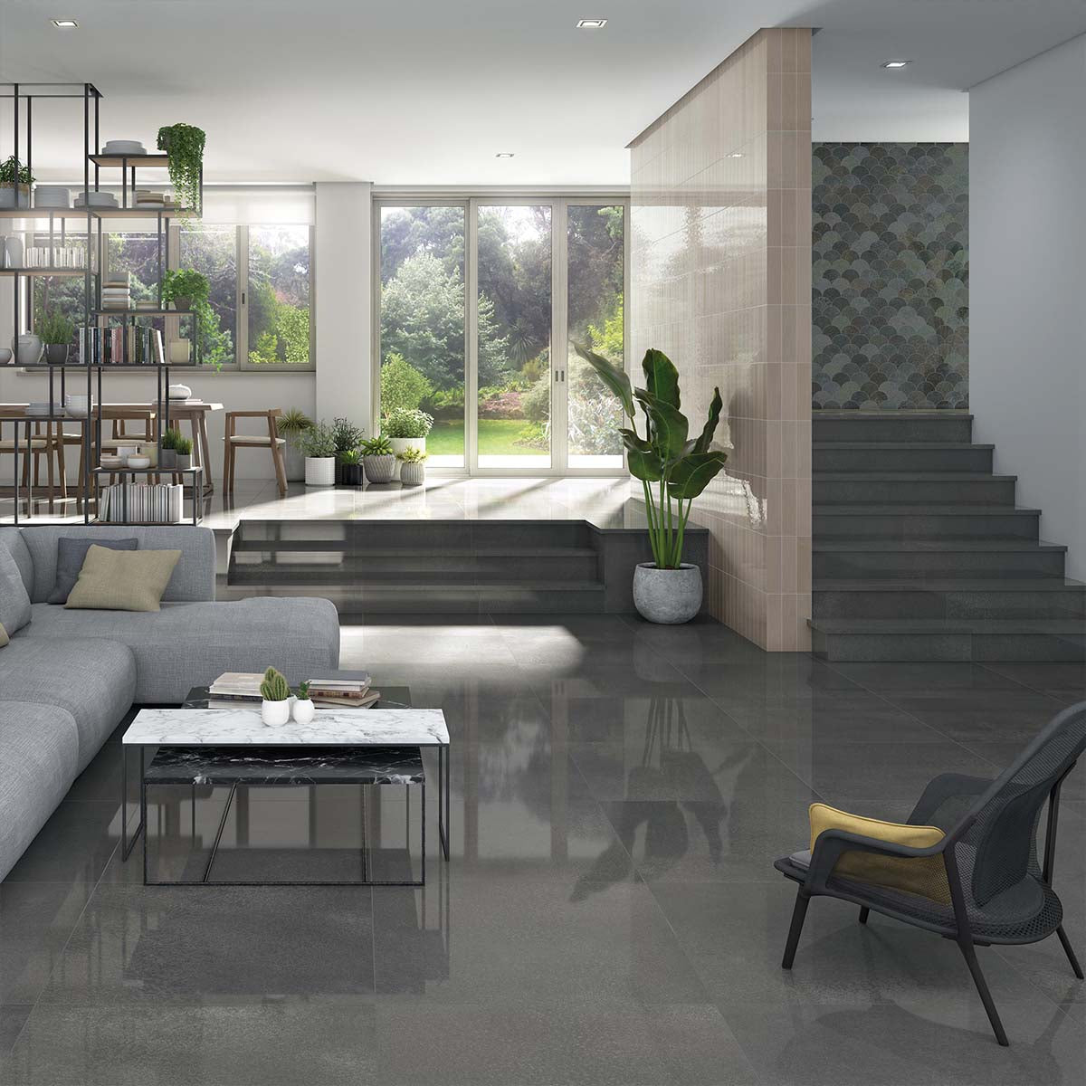 Arcana Cliff Igneo Stone Effect Porcelain Tile 80x80cm Matt Lifestyle