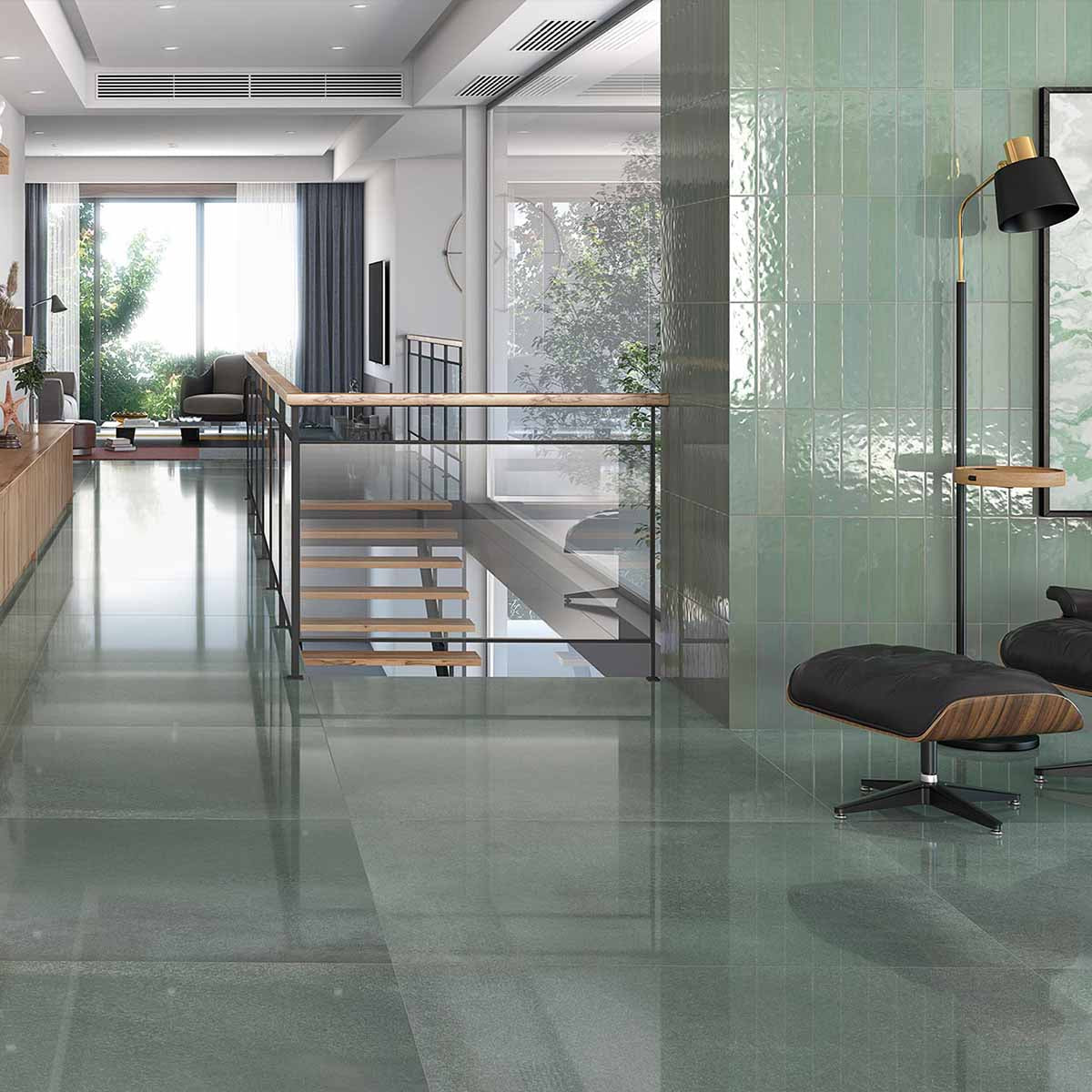 Arcana Cliff Jade Stone Effect Porcelain Tile 79x79cm Polished Lifestyle