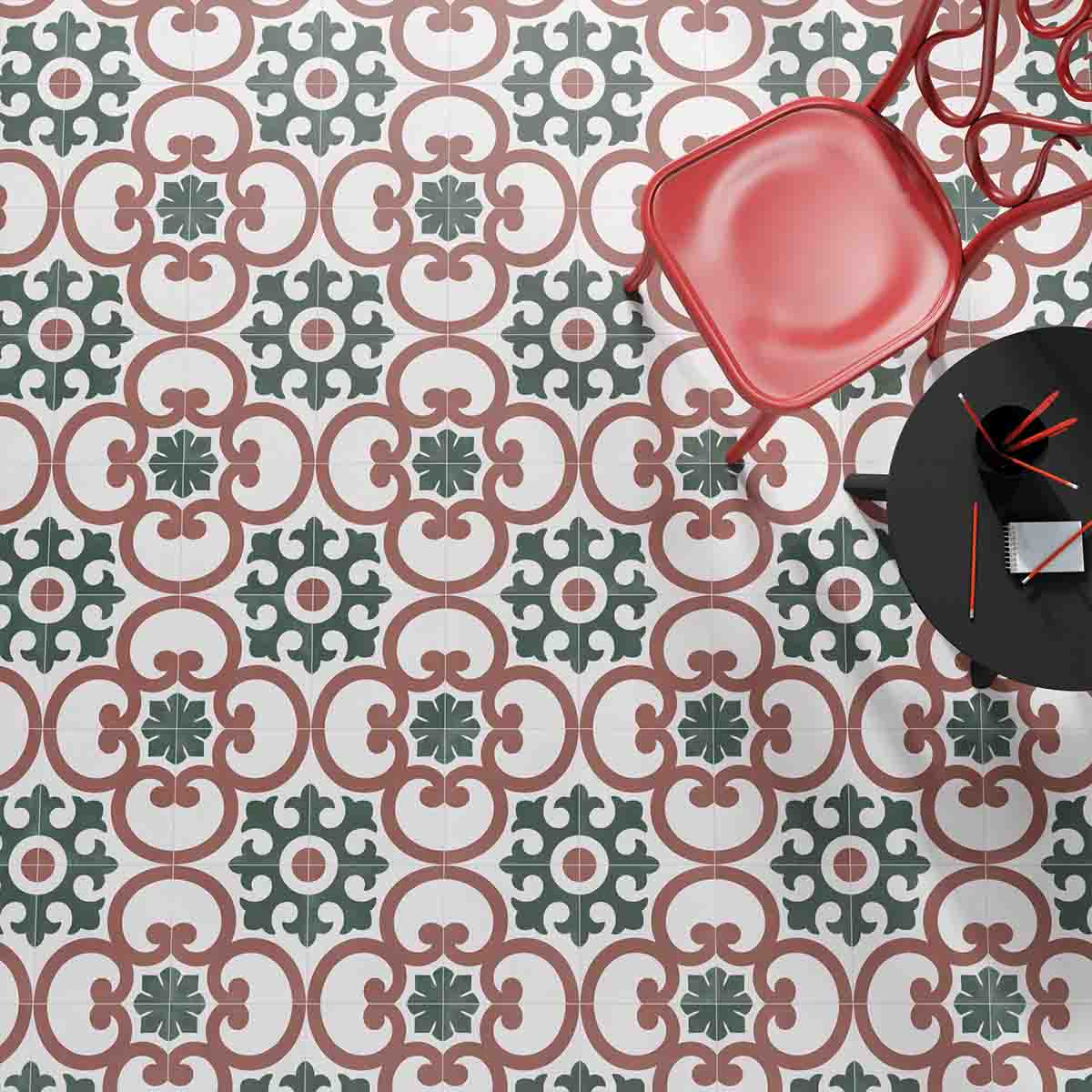 Aruba Dahlia Pattern Porcelain Tile 22.3 x 22.3cm Matt Lifestyle