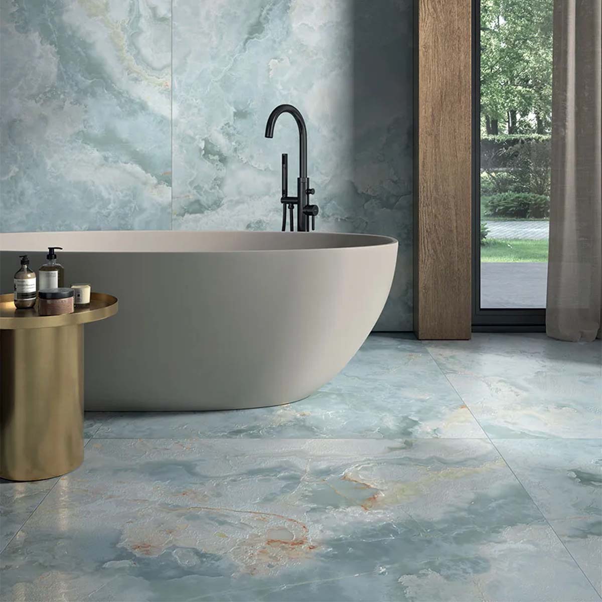 Azzura Blue Marble Effect Porcelain Tile 60x120cm Matt