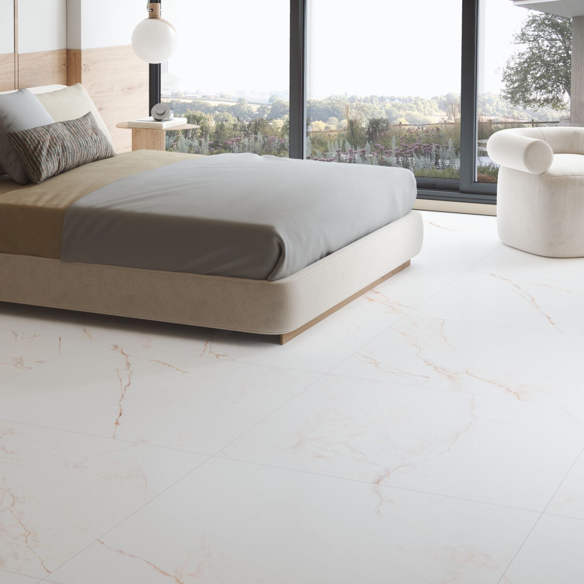 Dahlia White 4D Marble Effect Porcelain Tile 100x100cm Matt