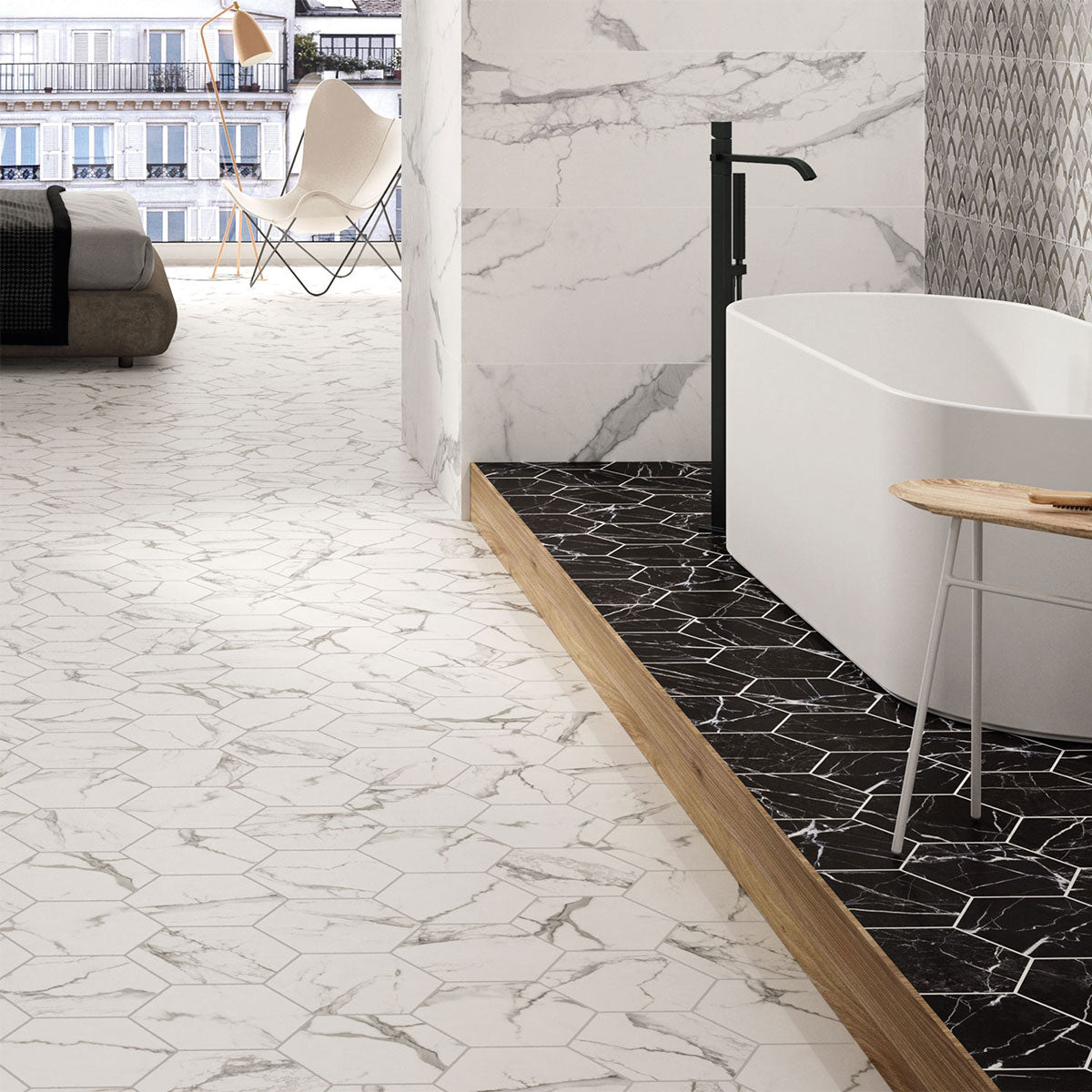 Deluxe Hex Blanc Hexagonal Porcelain Tile Matt Feature