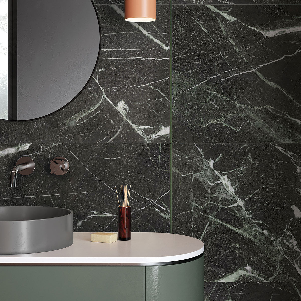 Deluxe Irish Green 3D Marble Effect Porcelain Tile 60x120cm Feature