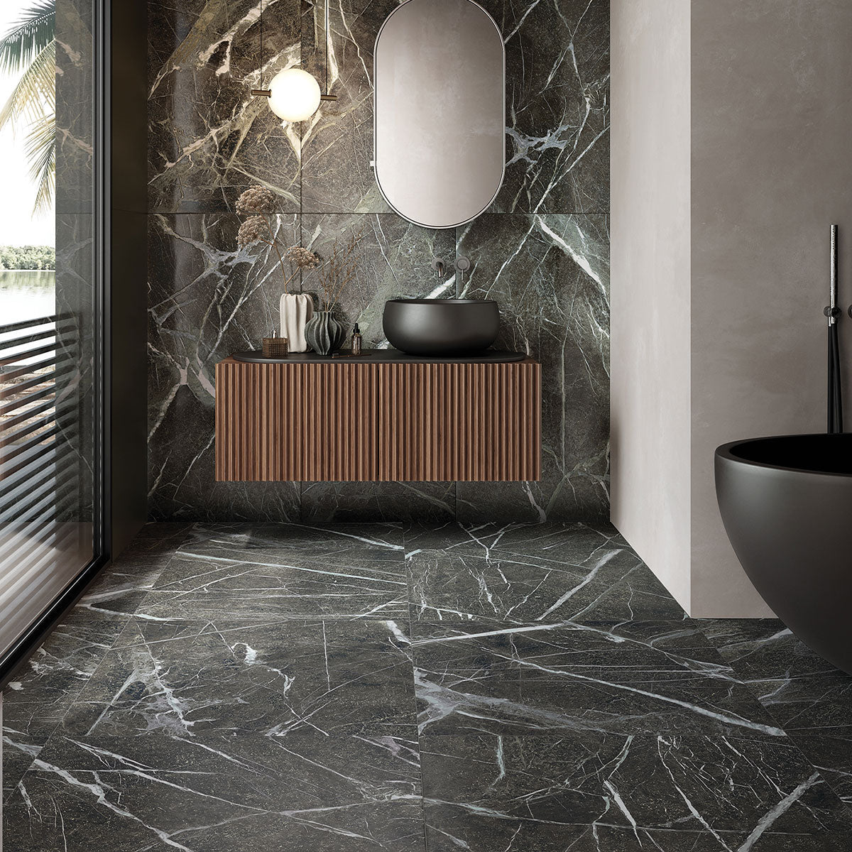Deluxe Irish Green 3D Marble Effect Porcelain Tile 60x120cm Feature