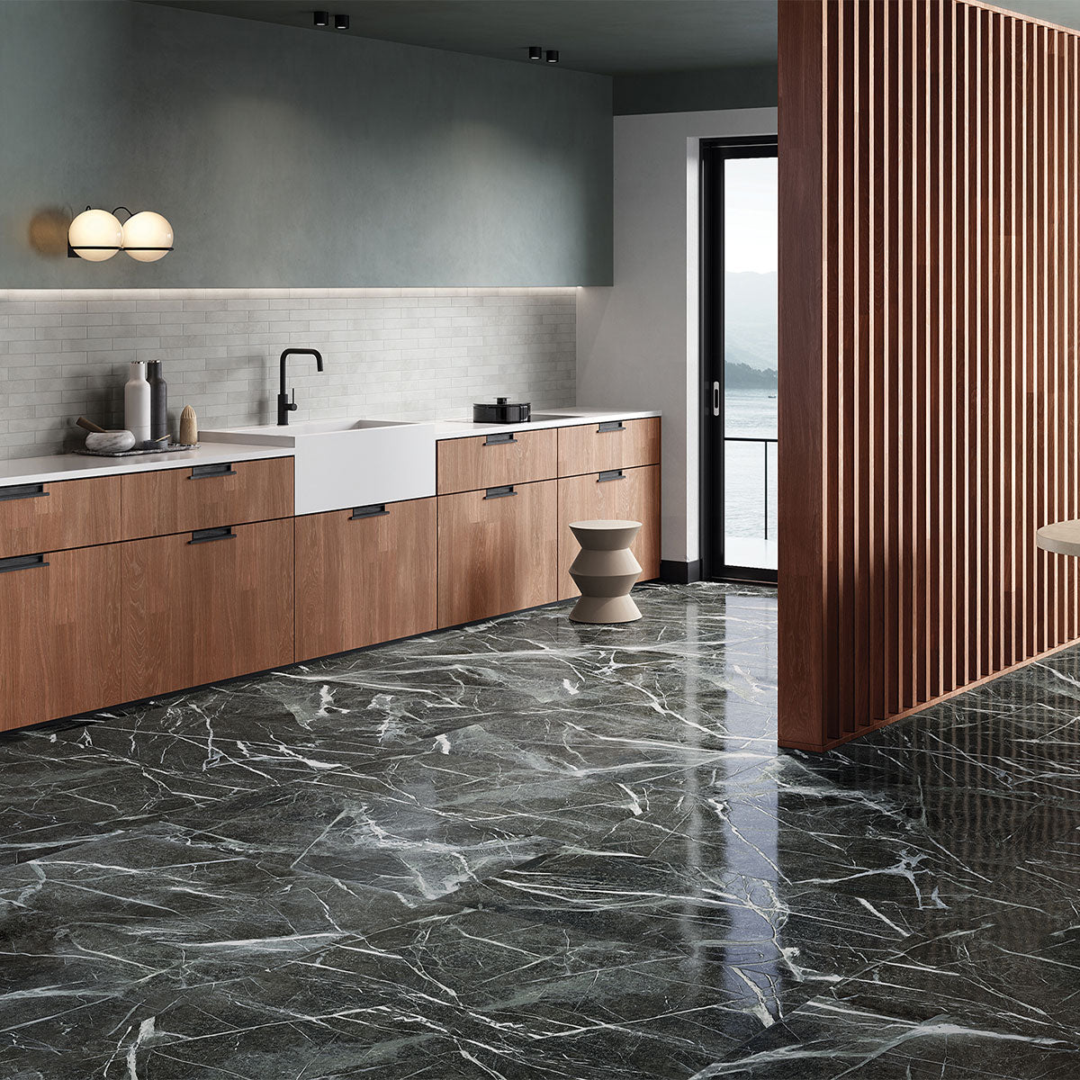 Deluxe Irish Green 3D Marble Effect Porcelain Tile 60x120cm Feature