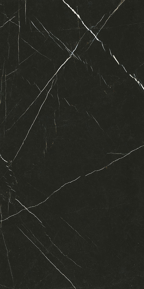Deluxe Nero Marquinia Marble Effect Porcelain Tile 60x120cm Pattern