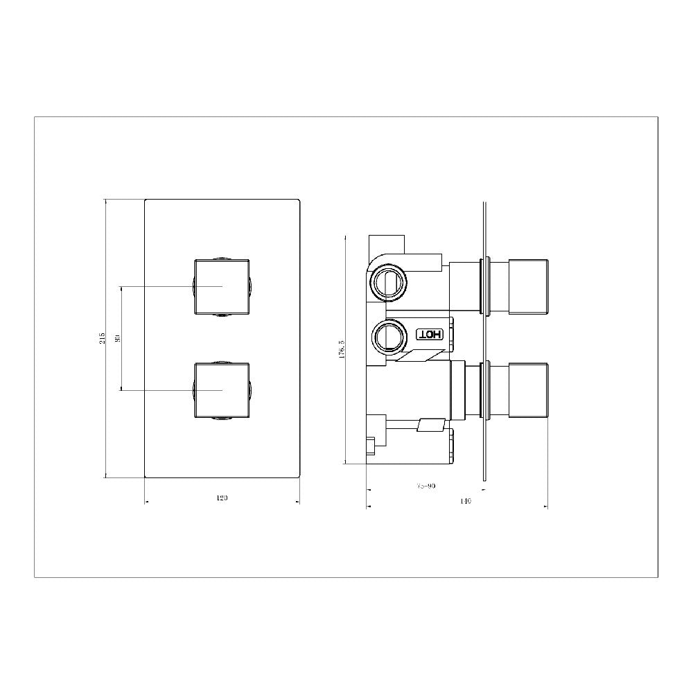 Deluxe Square Concealed 2 Outlet Thermostatic Shower Kit - Brushed Brass