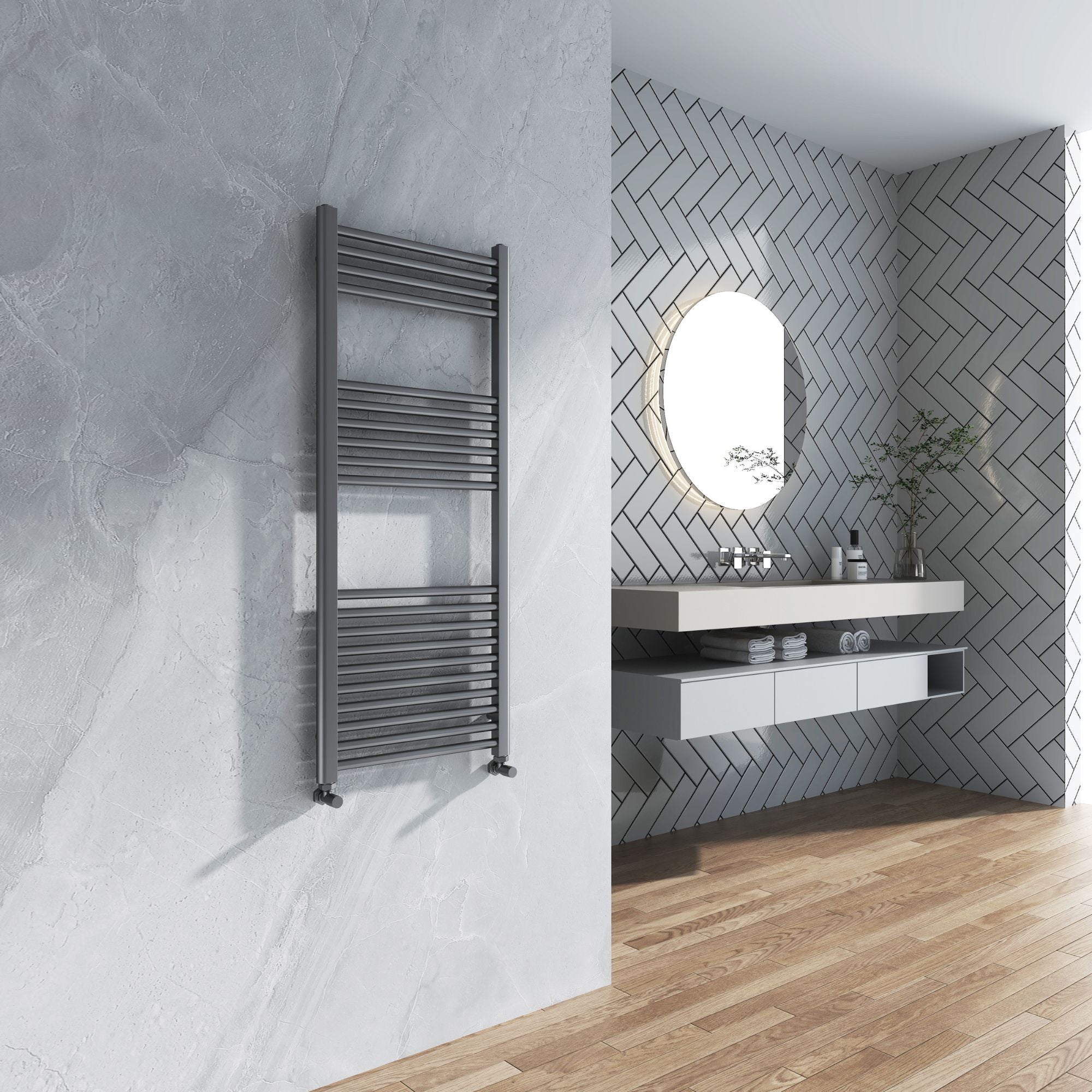 Ebro 1200 Straight Ladder Heated Towel Rail - Gun Metal