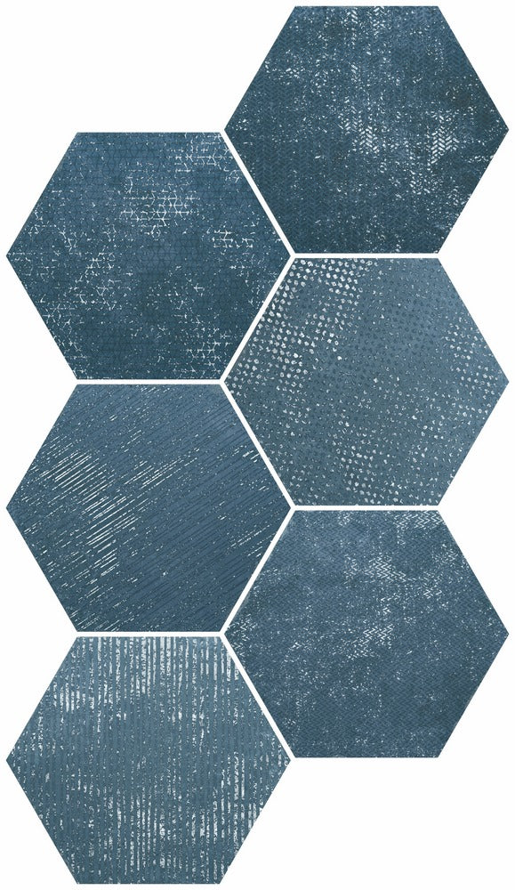 Fiori Azul Decor Hexagonal Porcelain Tile Matt