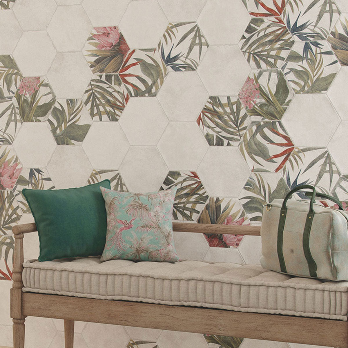 Fiori Blanco Decor White Hexagonal Porcelain Tile Matt Feature