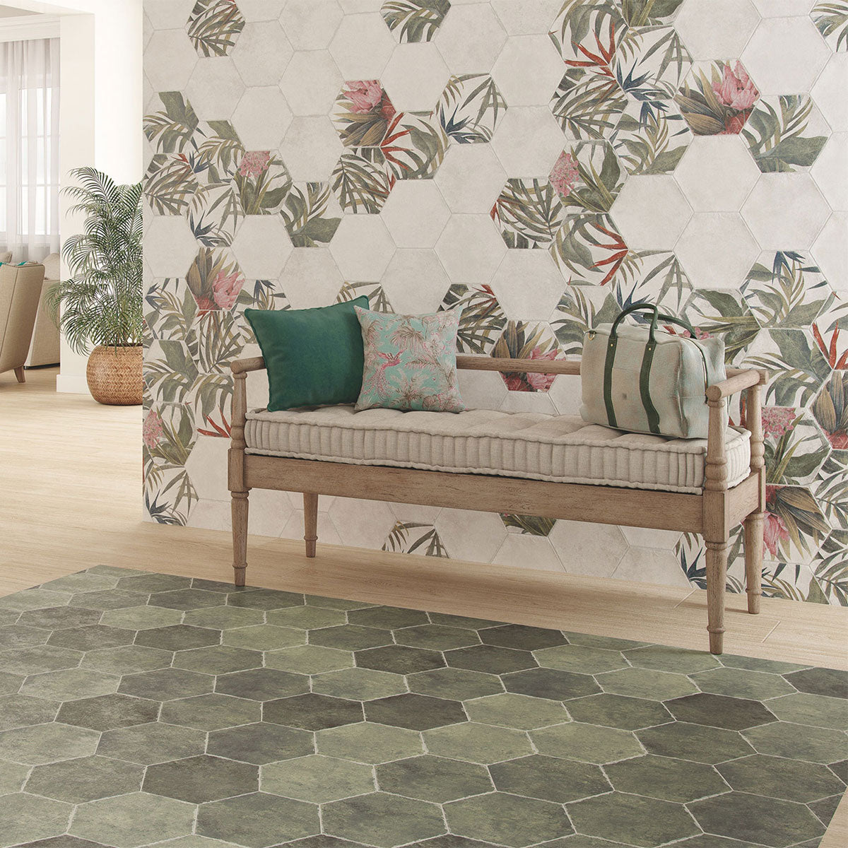 Fiori Blanco Decor White Hexagonal Porcelain Tile Matt Feature