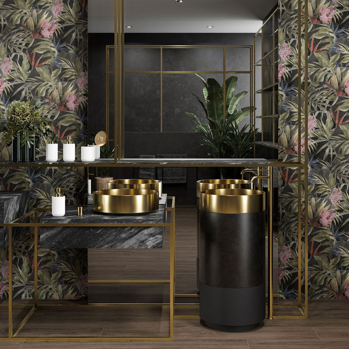 Fiori Lava Floral Decor Hexagonal Porcelain Tile Matt Feature