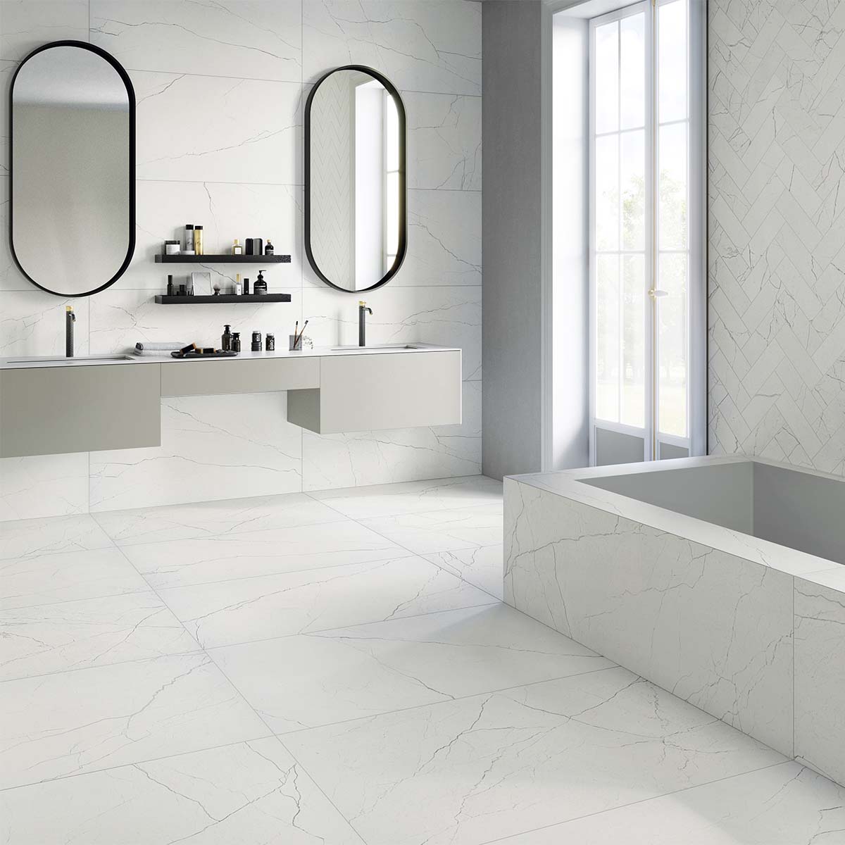 Florentina Marble Cortina White 3D Honed Marble Effect Porcelain Tile 60x120cm Lifestyle