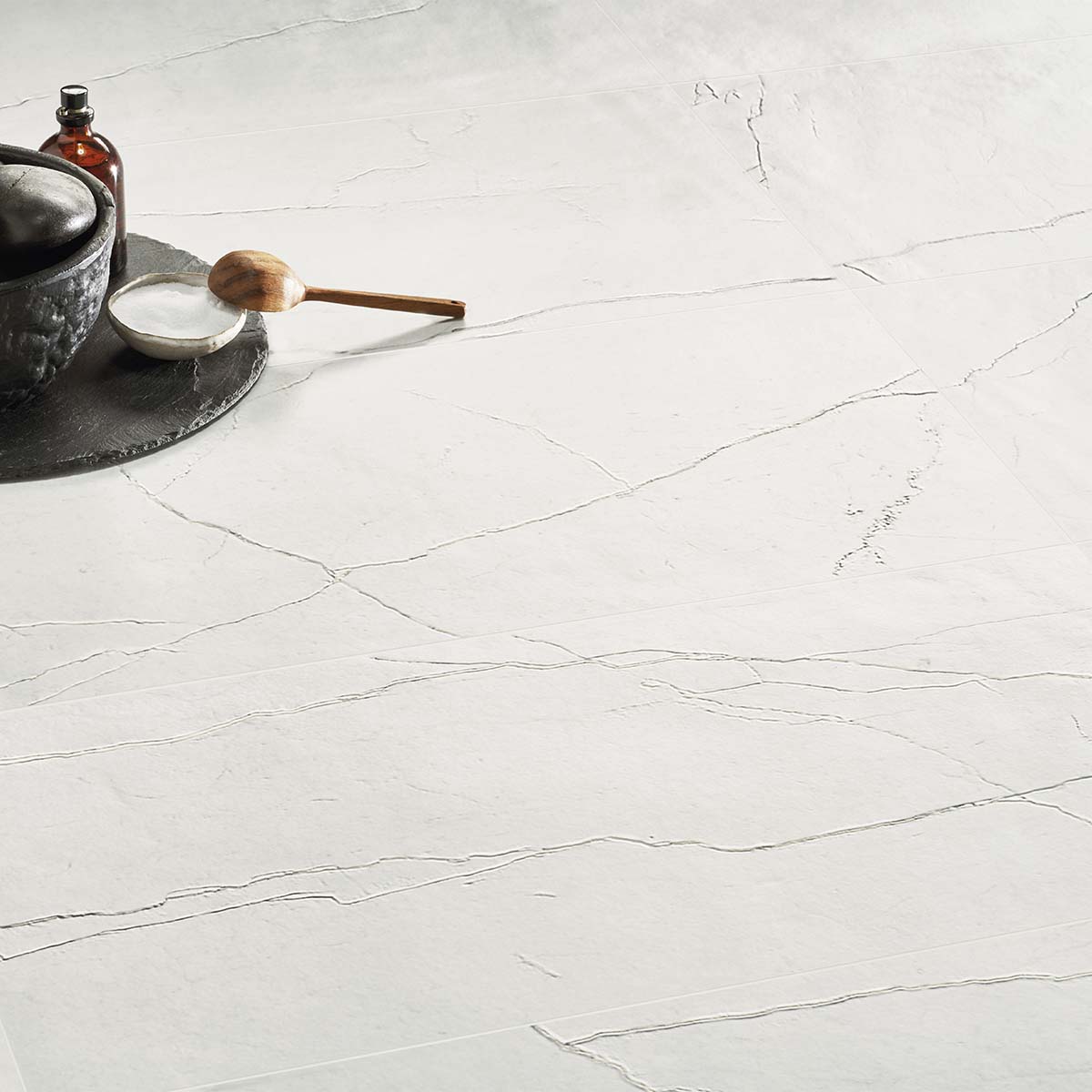 Florentina Marble Cortina White 3D Honed Marble Effect Porcelain Tile 60x120cm Lifestyle