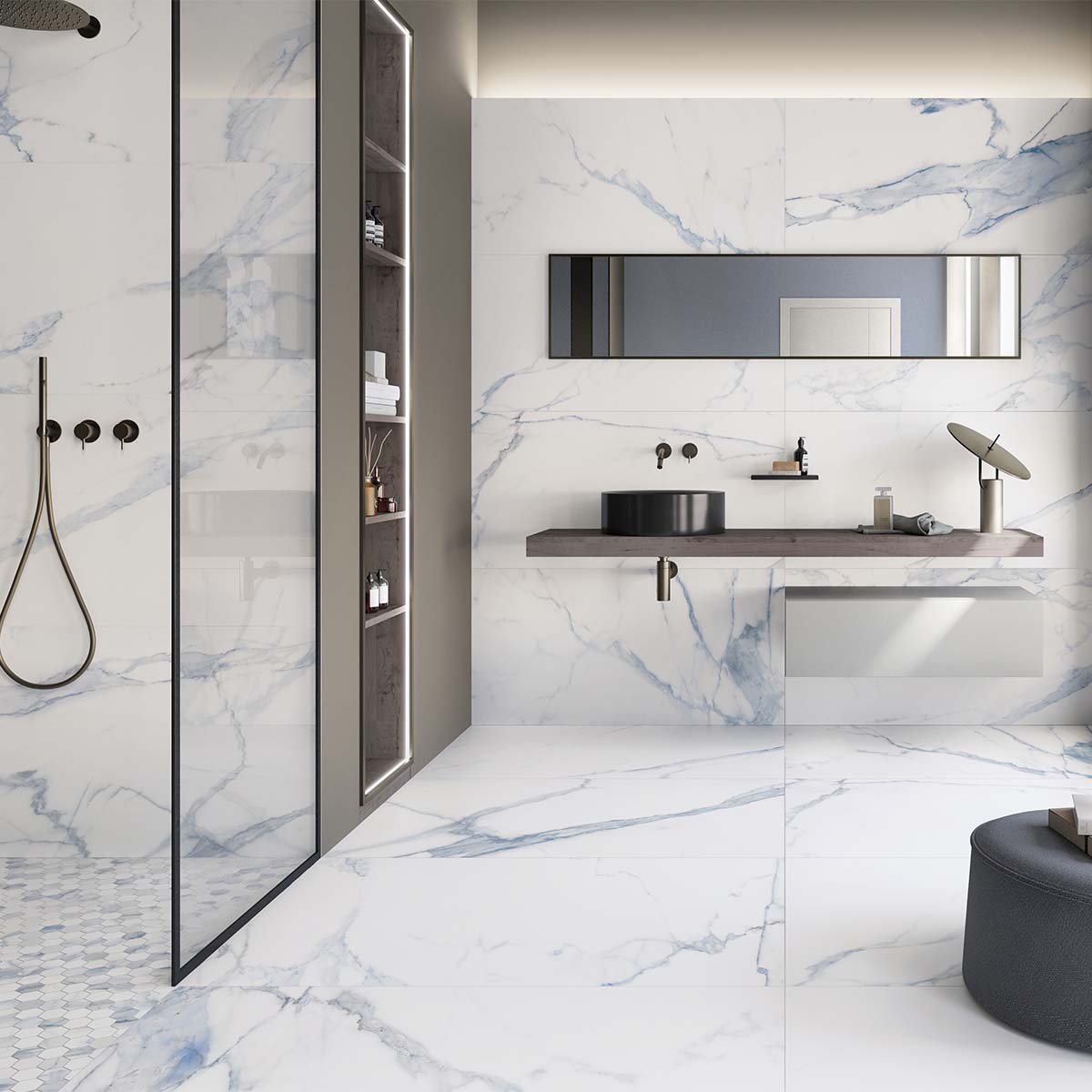 Florentina Marble Positano Blue 3D Honed Marble Effect Porcelain Tile 60x120cm
