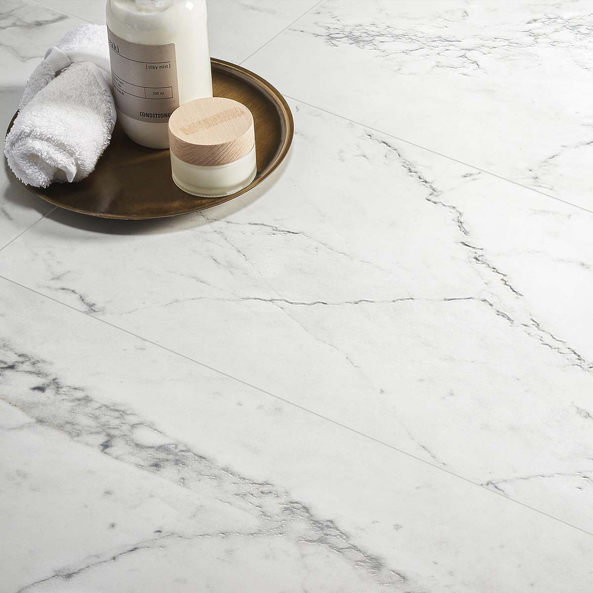Luxe Antique Avenue White 3D Honed Marble Effect Porcelain Tile 60x120cm Lifestyle