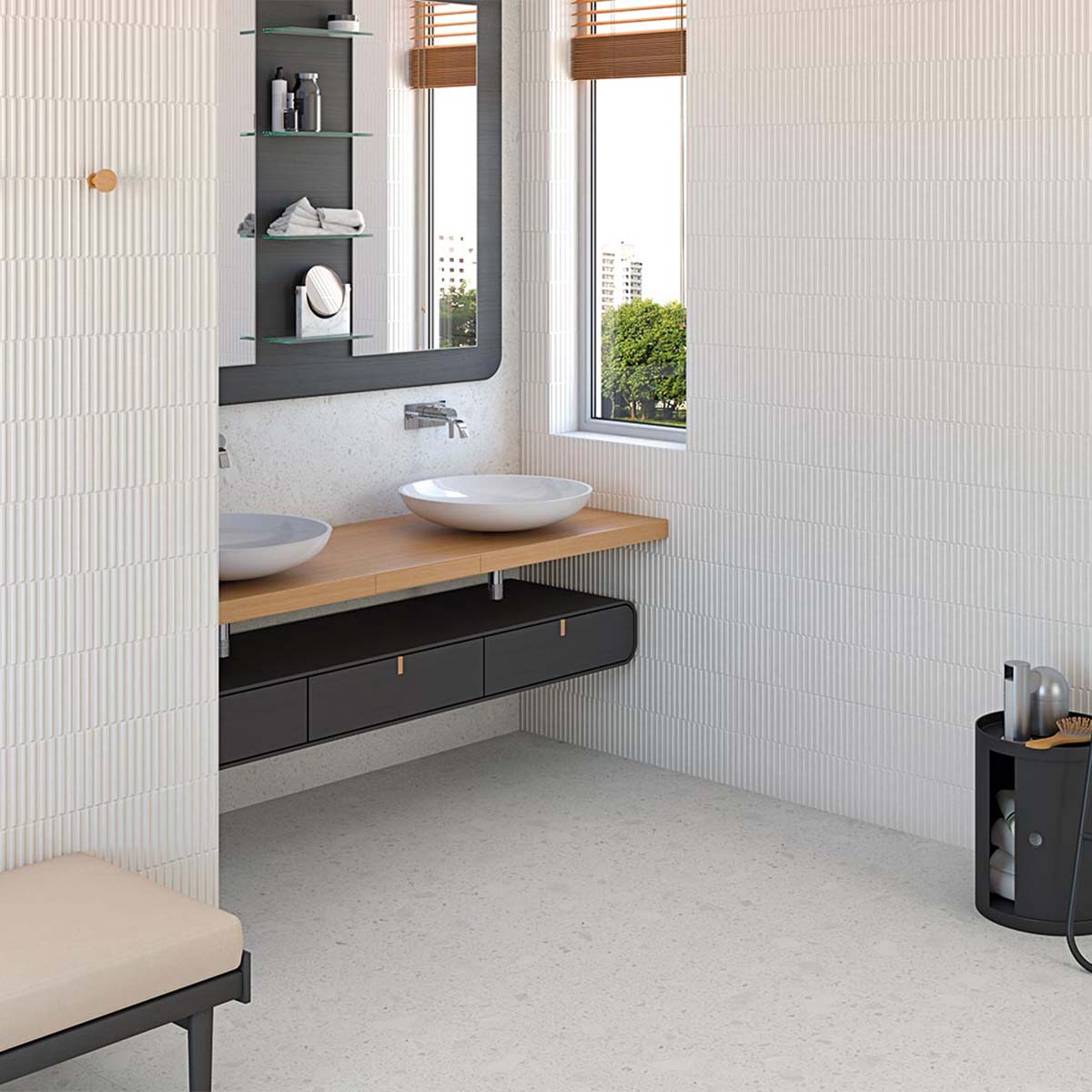 Miscela Blanco Terrazzo Effect Porcelain Tile Polished 79x79cm Lifestyle