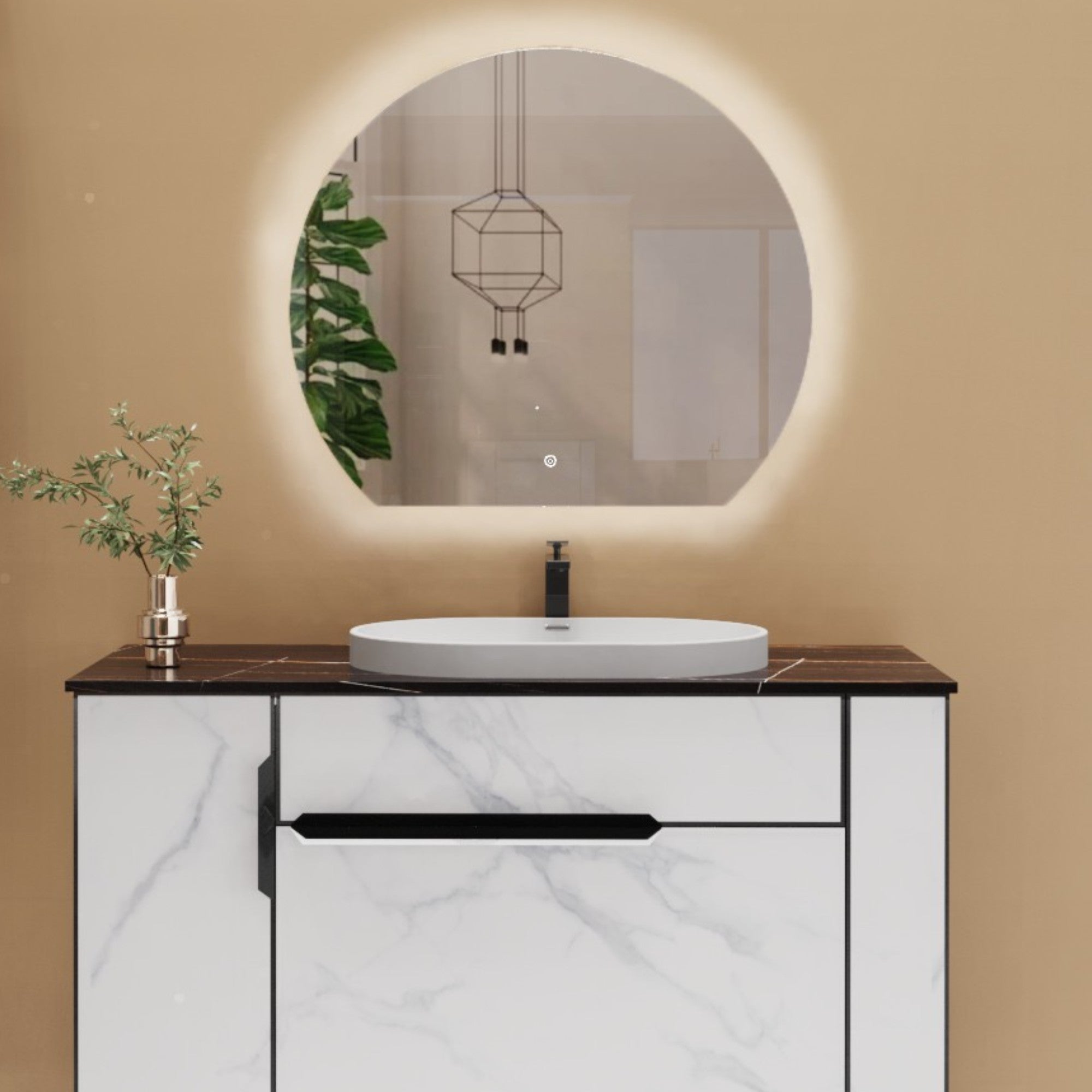 Olive Round Semi Circle LED Touch Fog Free Mirror