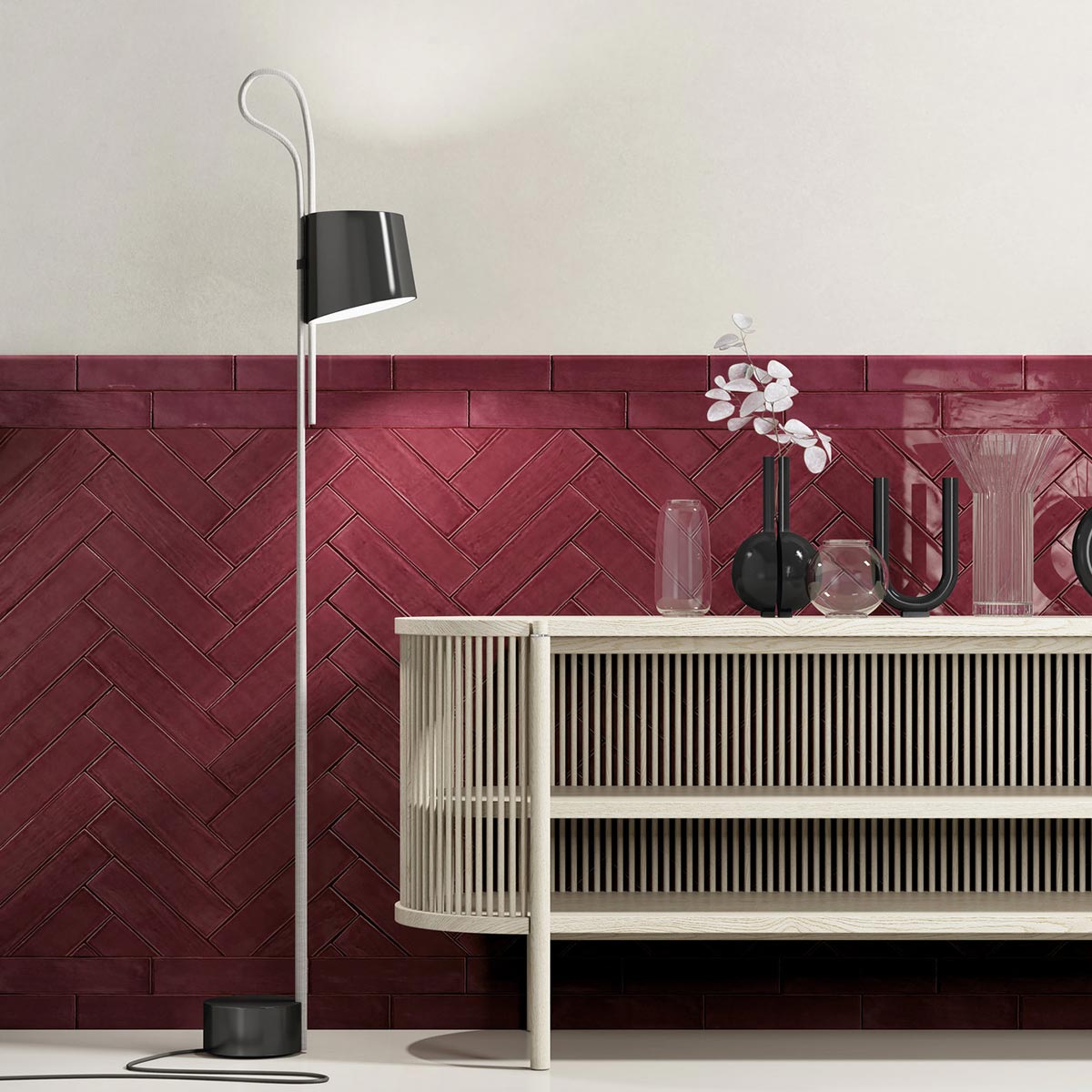 Poitiers Bordeaux Wall Tile 7.5x30cm Gloss