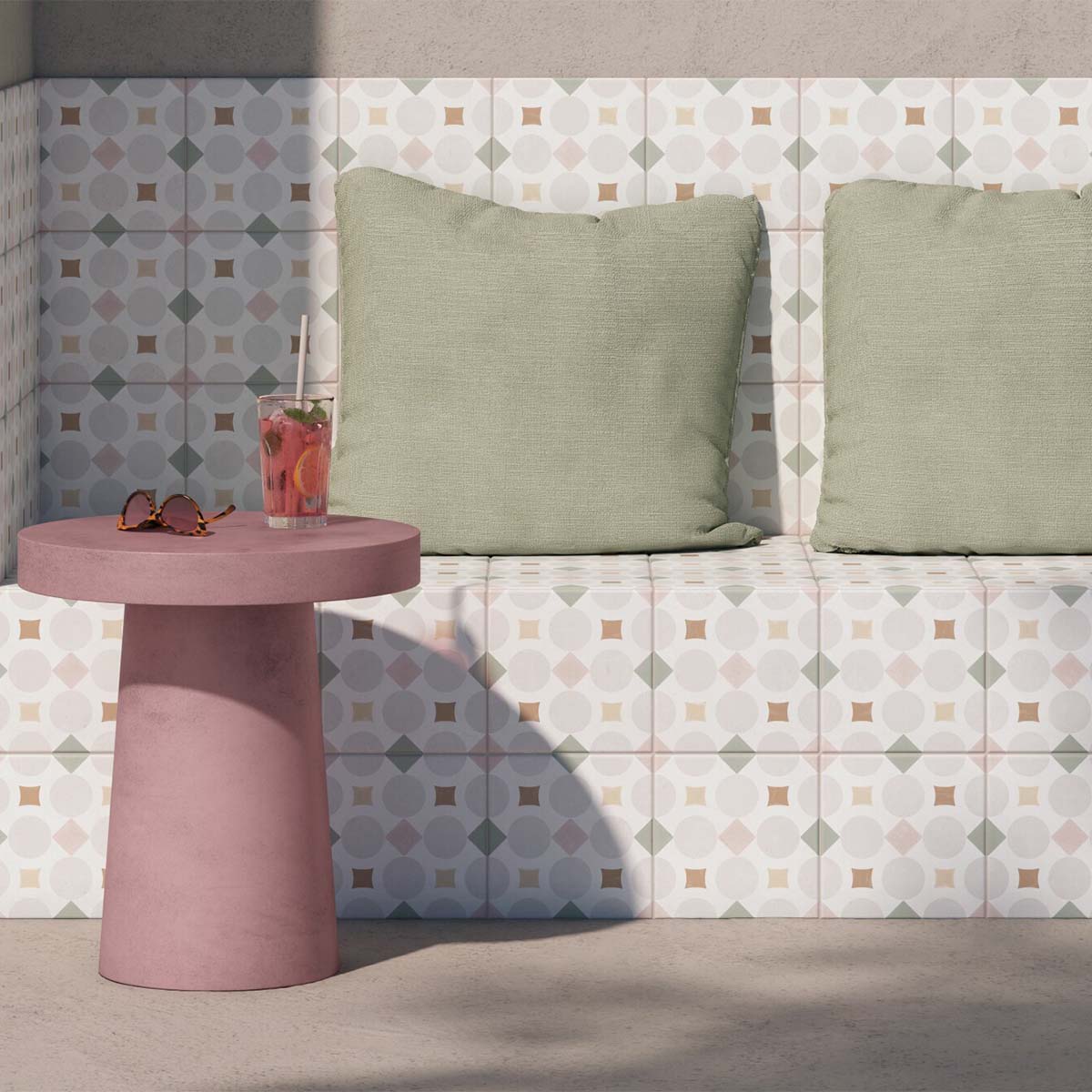 Patterns Pink Geometric Pattern Porcelain Tile 22x22cm Matt