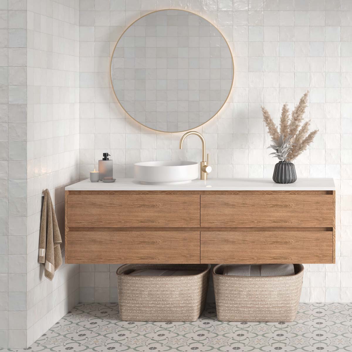 Riad White Decor Wall Tile 10x10cm Gloss Lifestyle