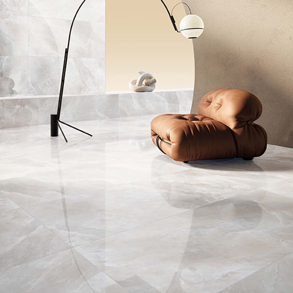Riviera Onyx Blanco Rock Salt Effect Porcelain Tile 60x120cm Polished Lifestyle