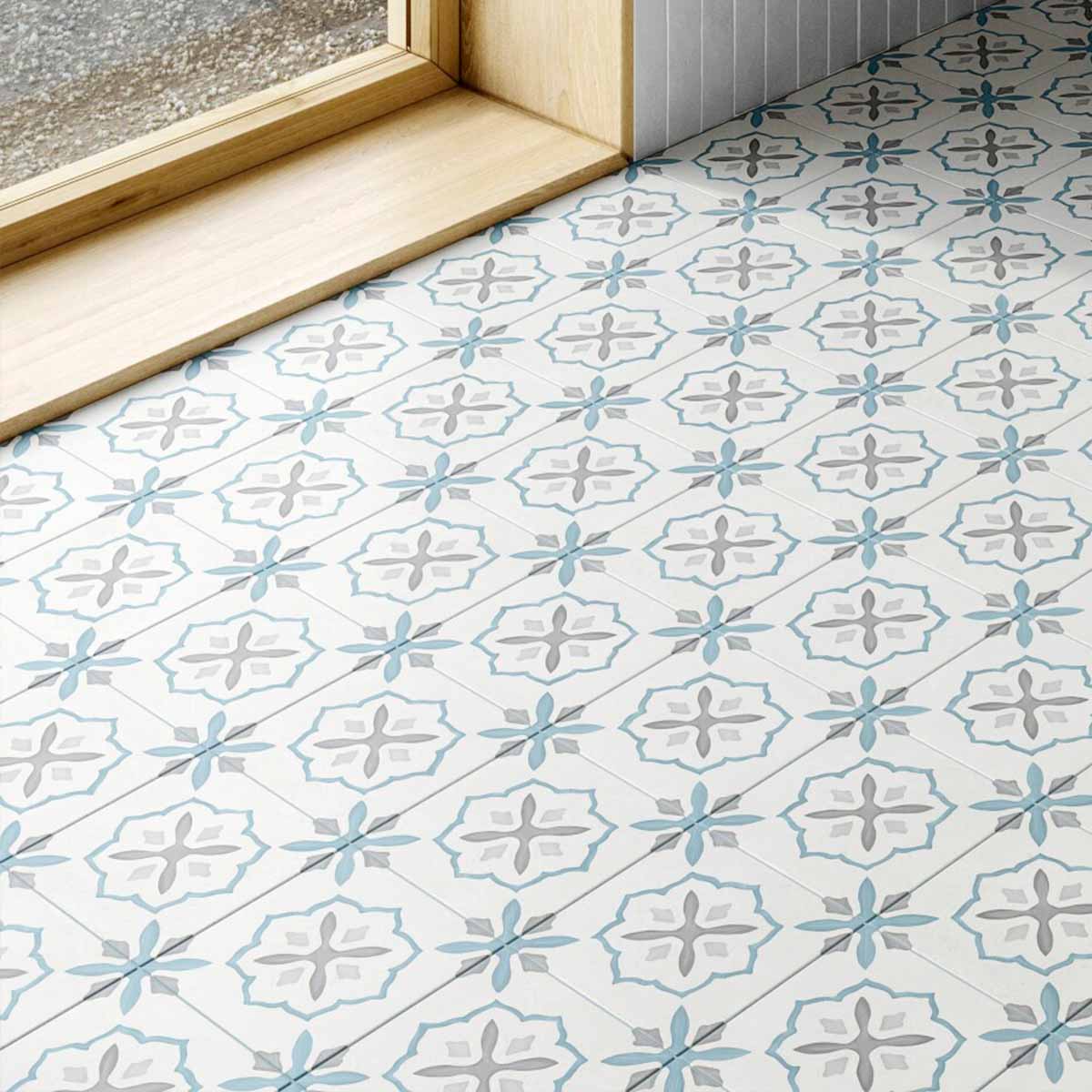 Sirocco Blue Cross Pattern Porcelain Tile 22x22cm Matte Lifestyle