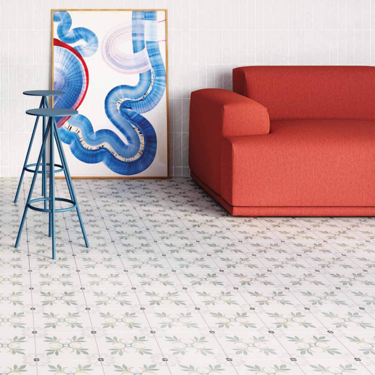 Sirocco Green Garden Pattern Porcelain Tile 22x22cm Matte Lifestyle