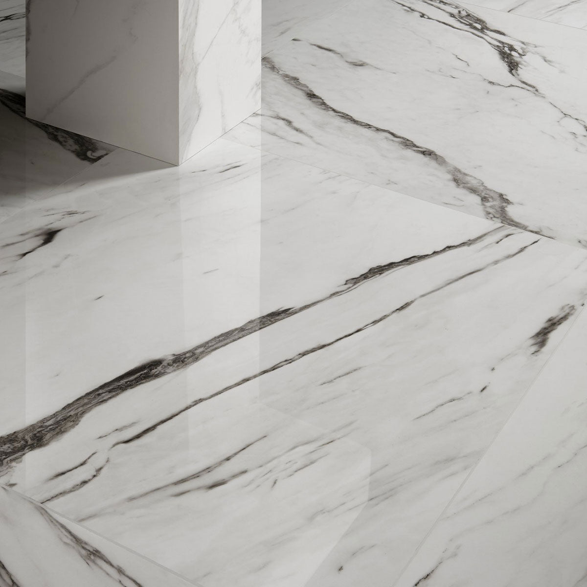 Statuario Plus White Marble Effect Tile Polished 60x120cm Feature