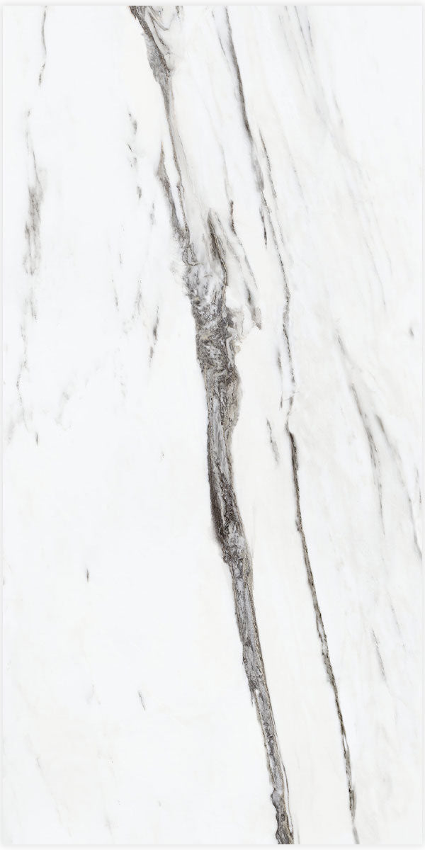 Statuario Plus White Marble Effect Tile Polished 60x120cm Pattern