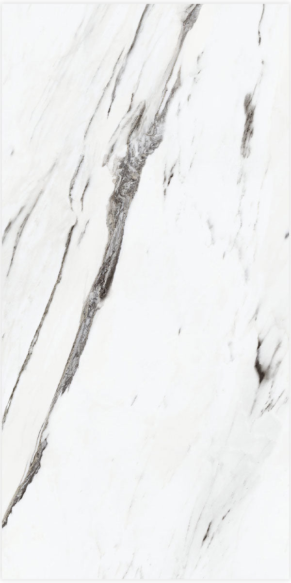 Statuario Plus White Marble Effect Tile Polished 60x120cm Pattern