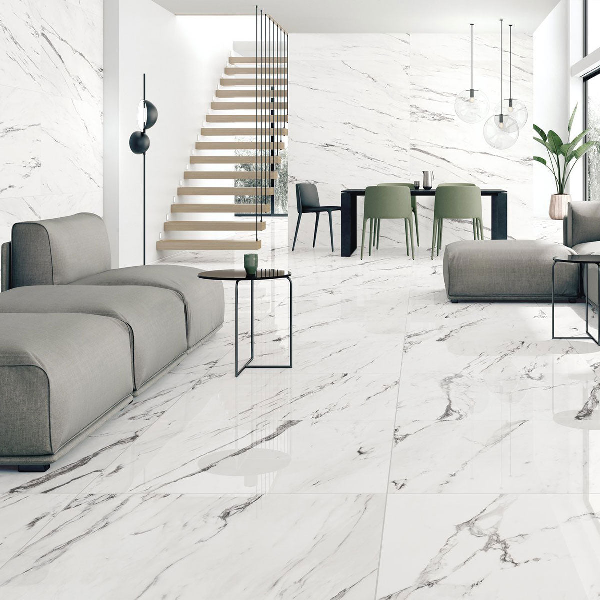 Statuario Plus White Marble Effect Tile Polished 75x151cm