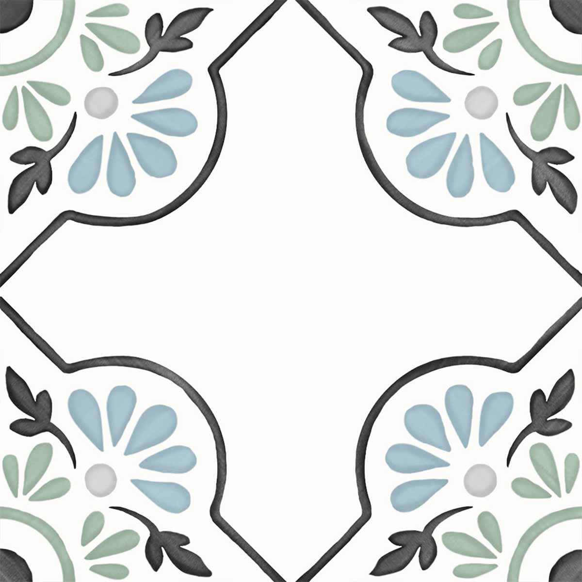 Tanger Blue Petals Pattern Porcelain Tile 12.3 x 12.3cm Matte