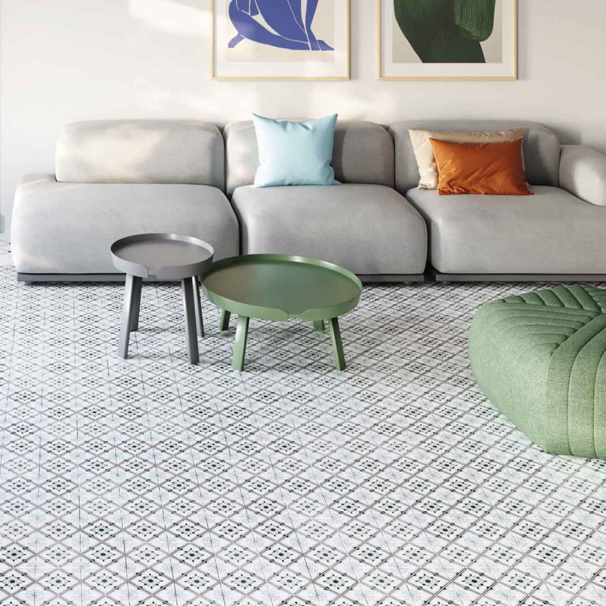 Tanger Sand Bloom Pattern Porcelain Tile 12.3 x 12.3cm Matte Lifestyle