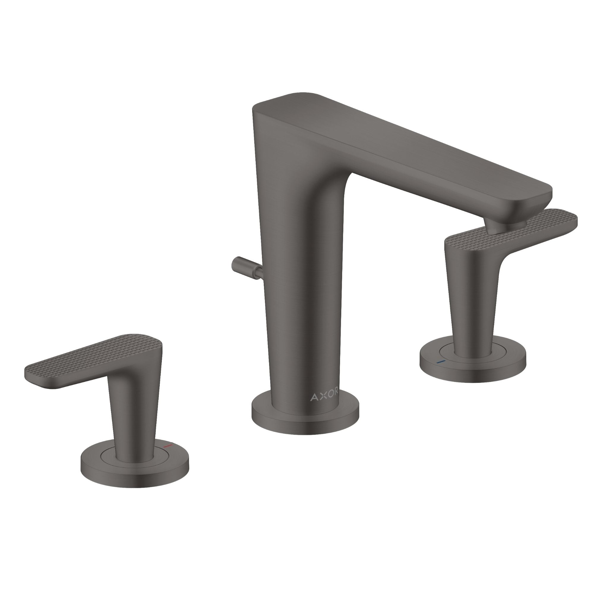 Axor Citterio C 3 Hole Deck Mounted Basin Mixer Tap With Waste Cubic Cut Brushed Black Chrome