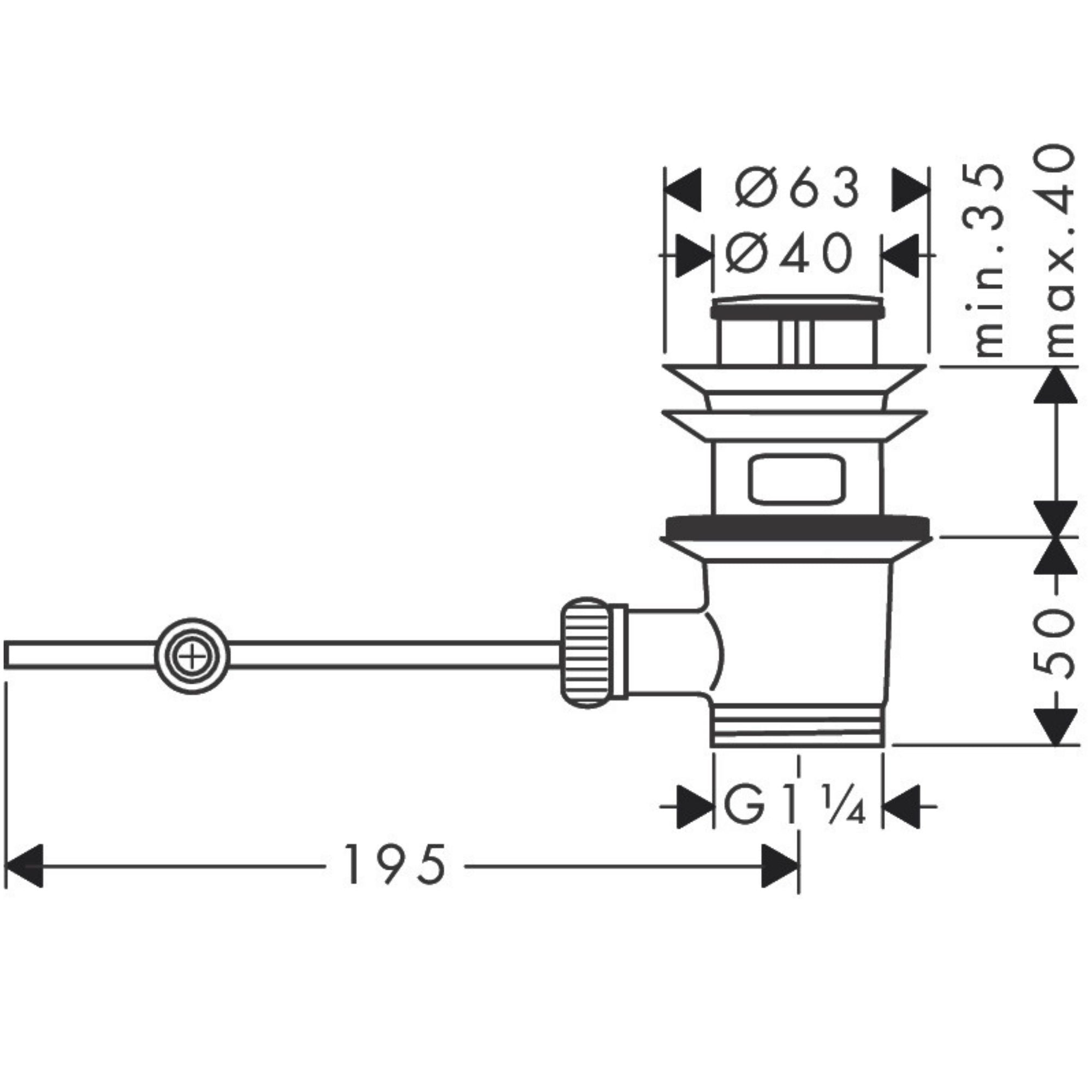 Axor Pop Up Waste Set Technical Drawing