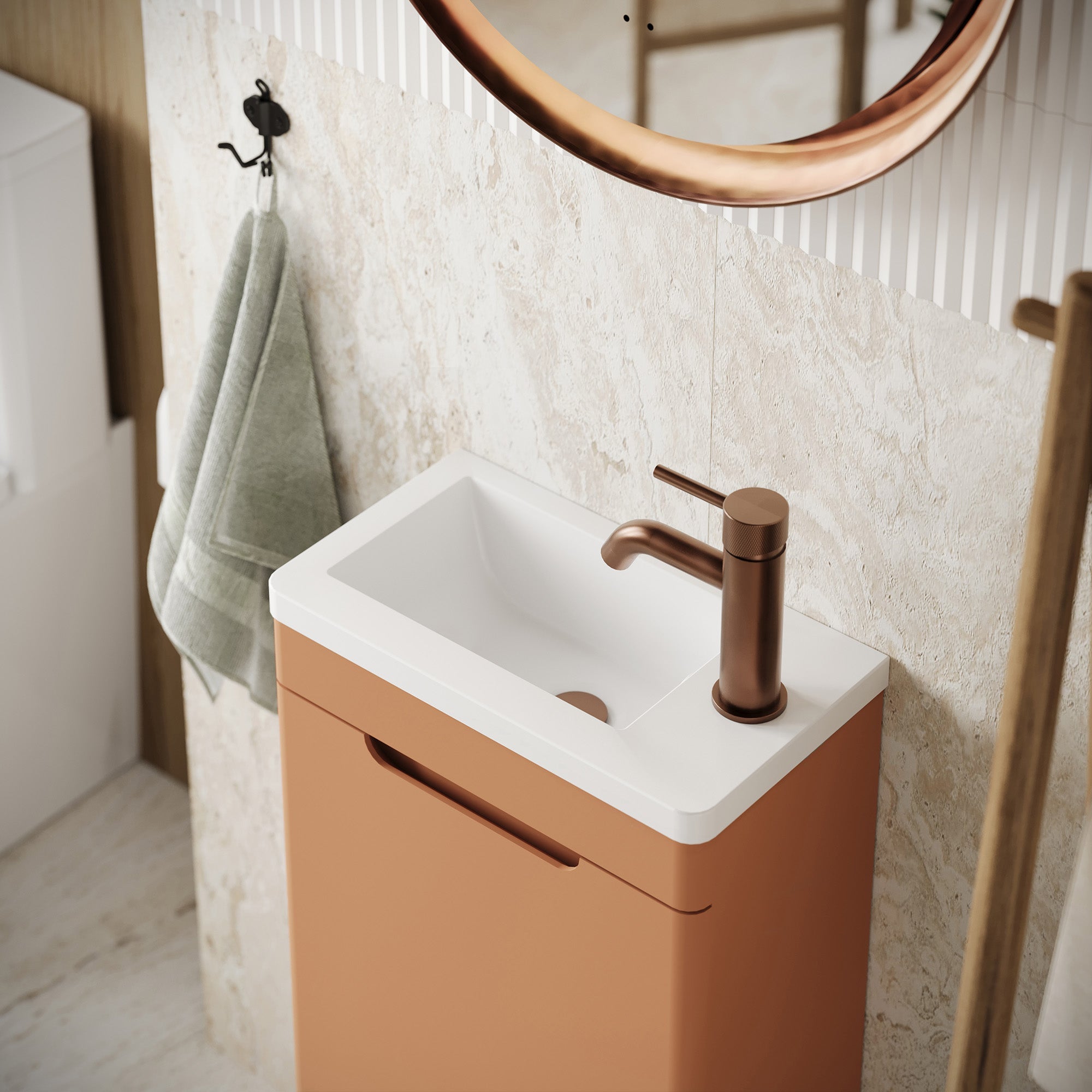 ayr 400mm floorstanding cloakroom vanity unit bruciata orange