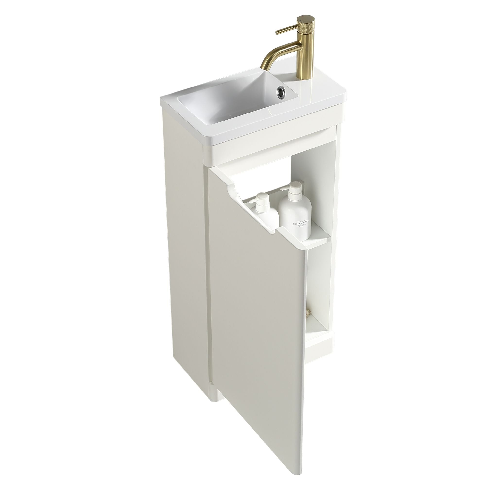 Ayr 400mm Floorstanding Cloakroom Vanity Unit With Composite Basin Silk White Deluxe Bathrooms