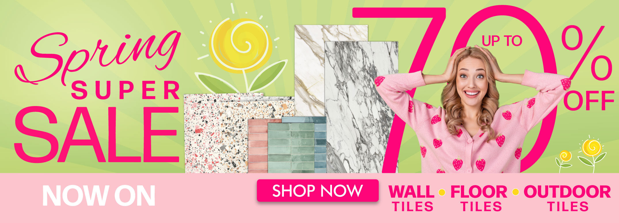 UP TO 70% OFF BATHROOM AND TILE SPRING SALE BANNER