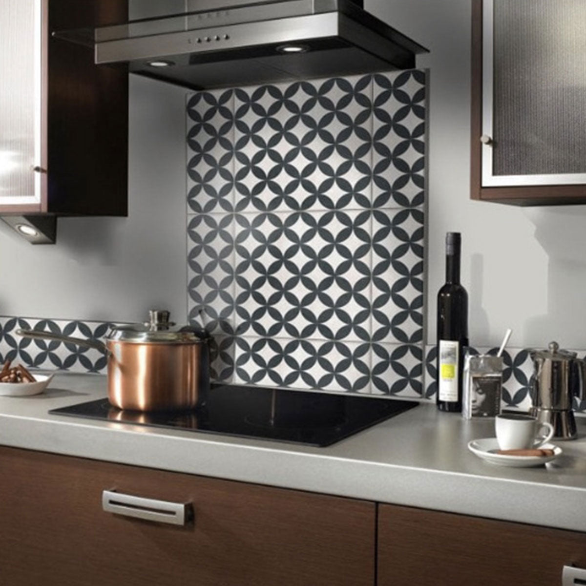 Laura Ashley Inspired Bertie White And Black Pattern Porcelain Matt Floor Tile 33cm x 33cm