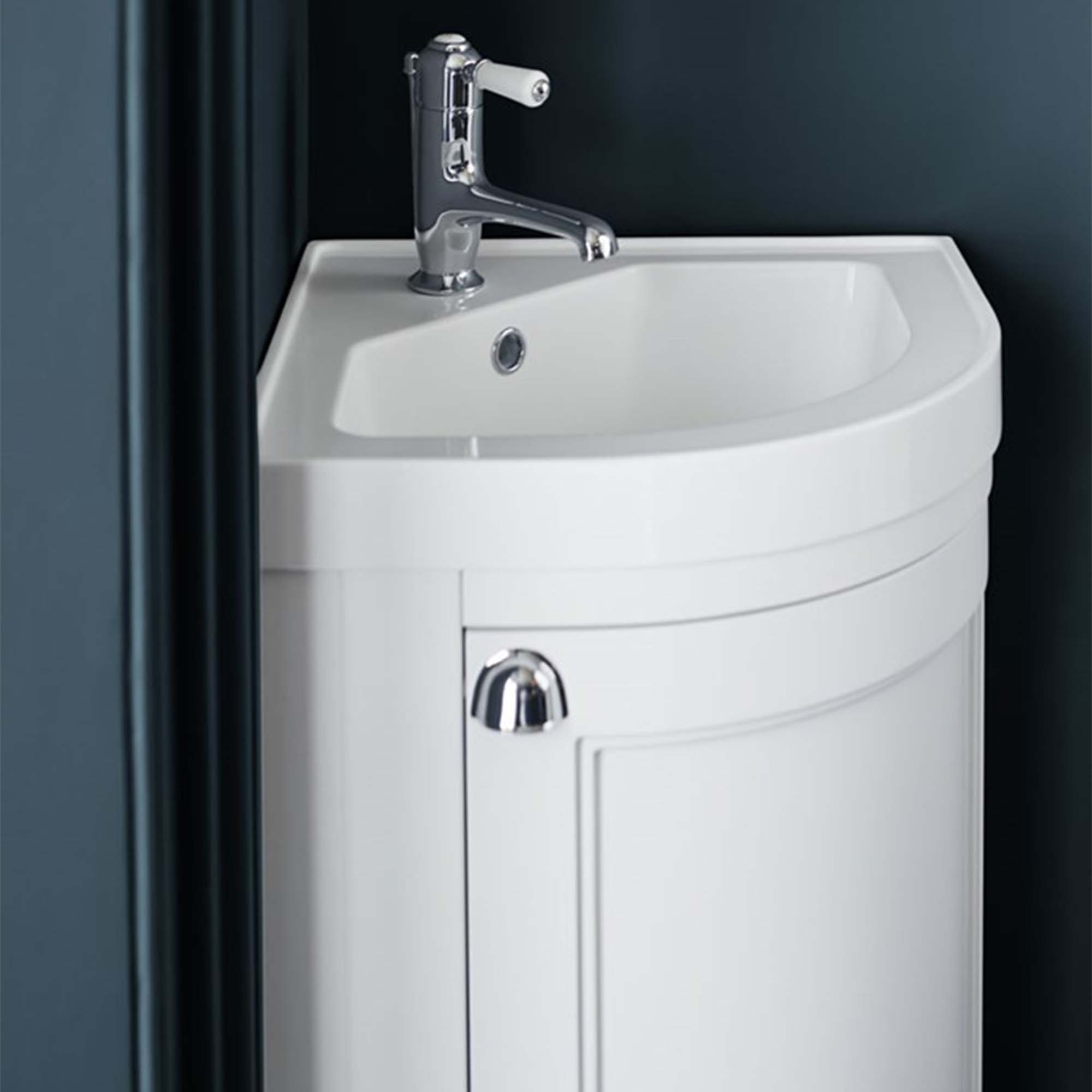 burlington 43 freestanding cloakroom corner vanity unit with basin matt white