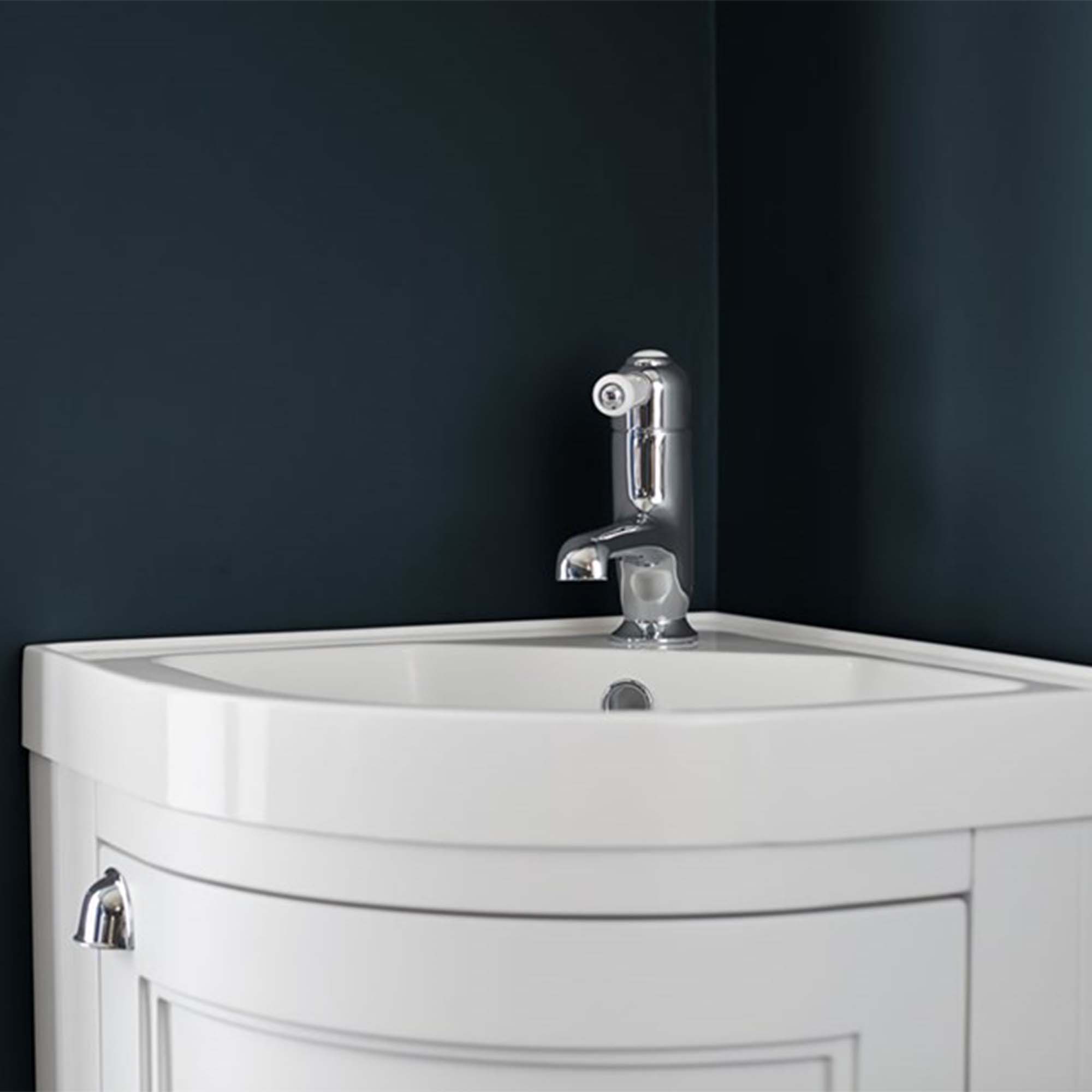 burlington 43 freestanding cloakroom corner vanity unit with basin matt white