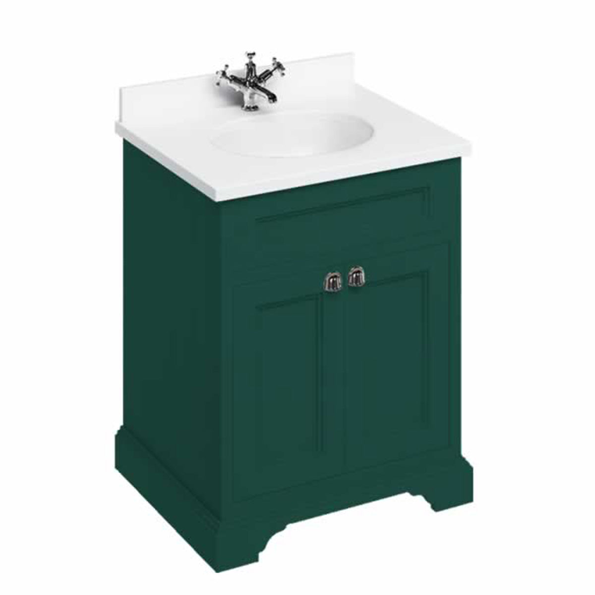 burlington 650 freestanding 2 door vanity unit with plain white marble worktop and integrated bowl