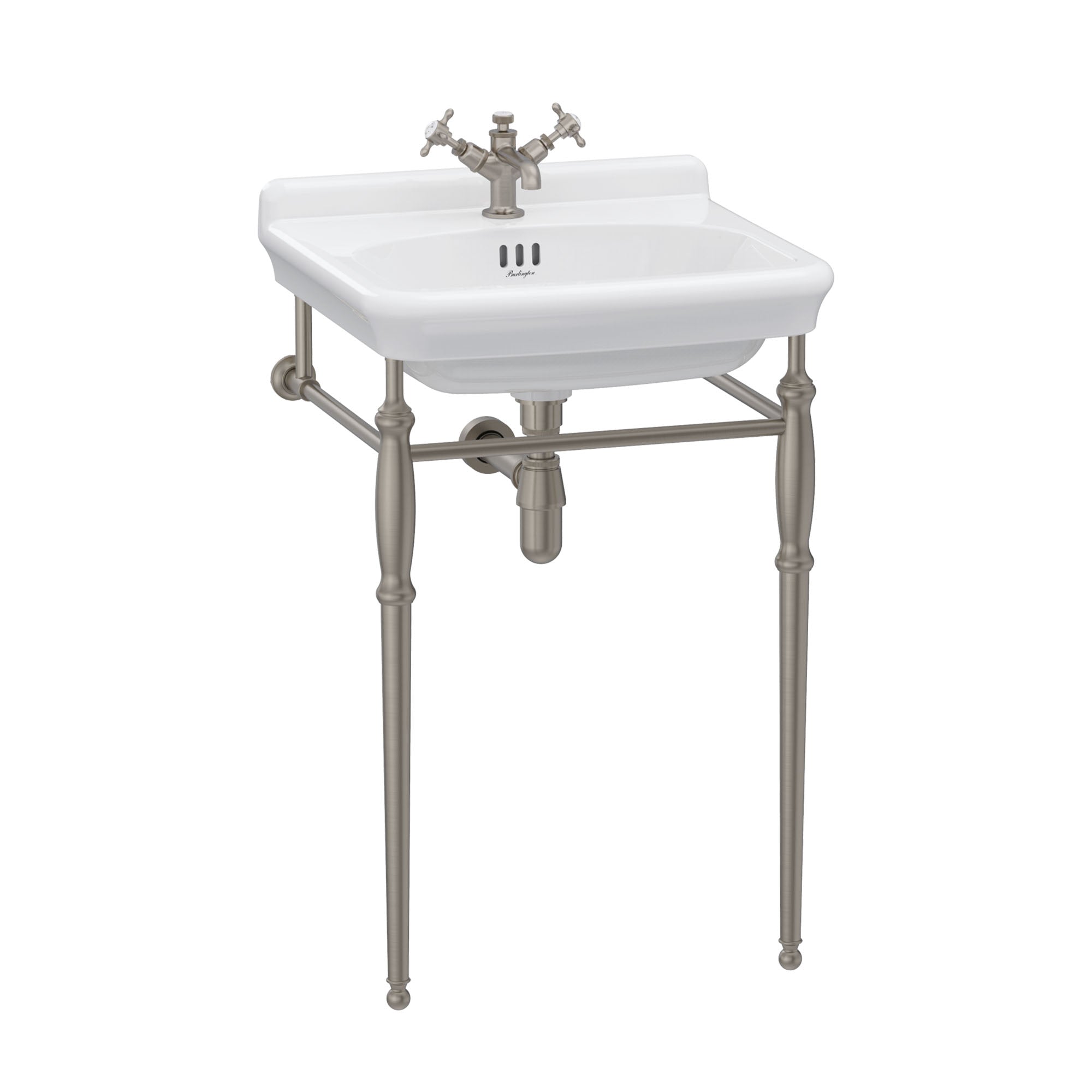 burlington guild 620 white rectangular basin with washstand brushed nickel 1 tap hole