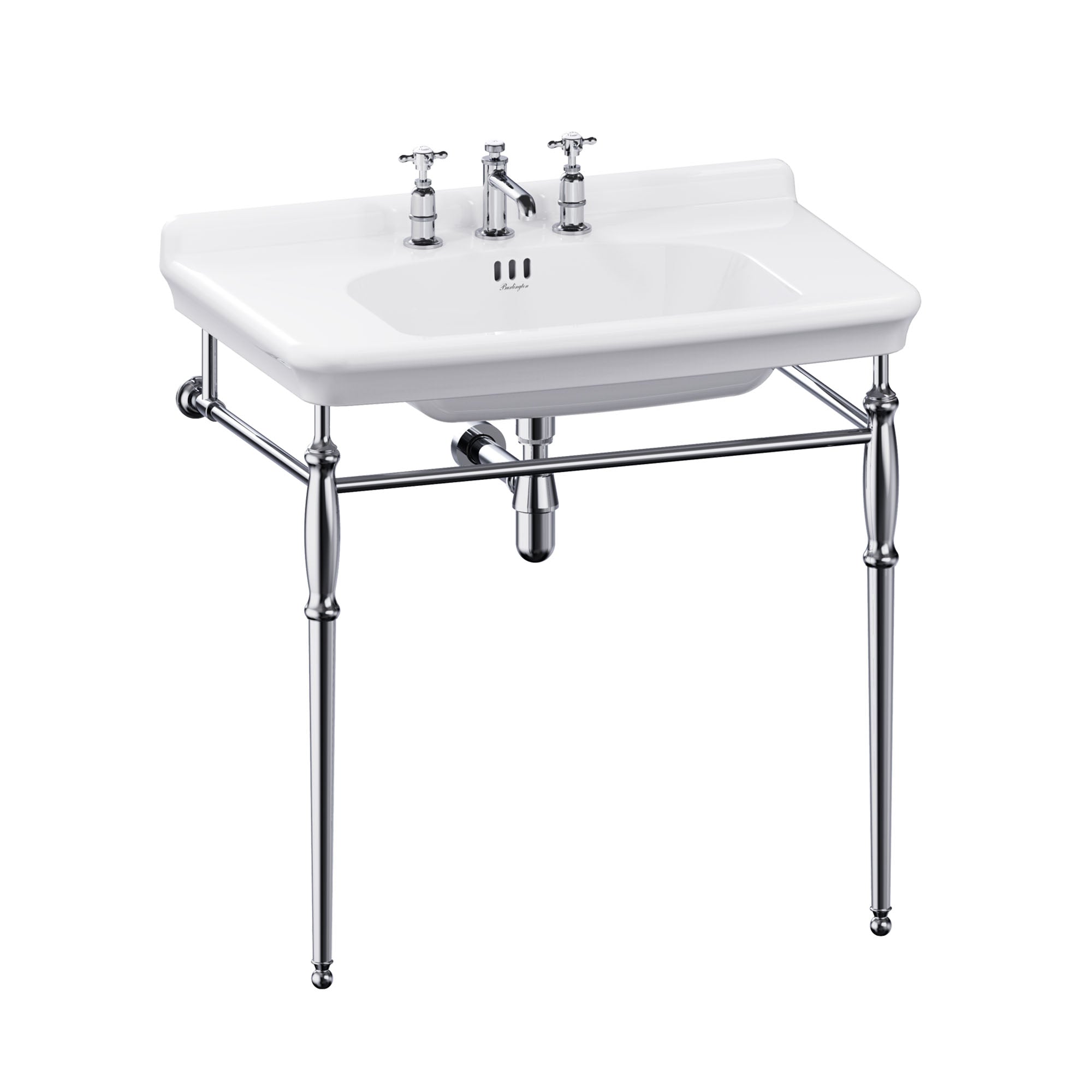 burlington guild 850 white rectangular basin with washstand chrome 3 tap hole