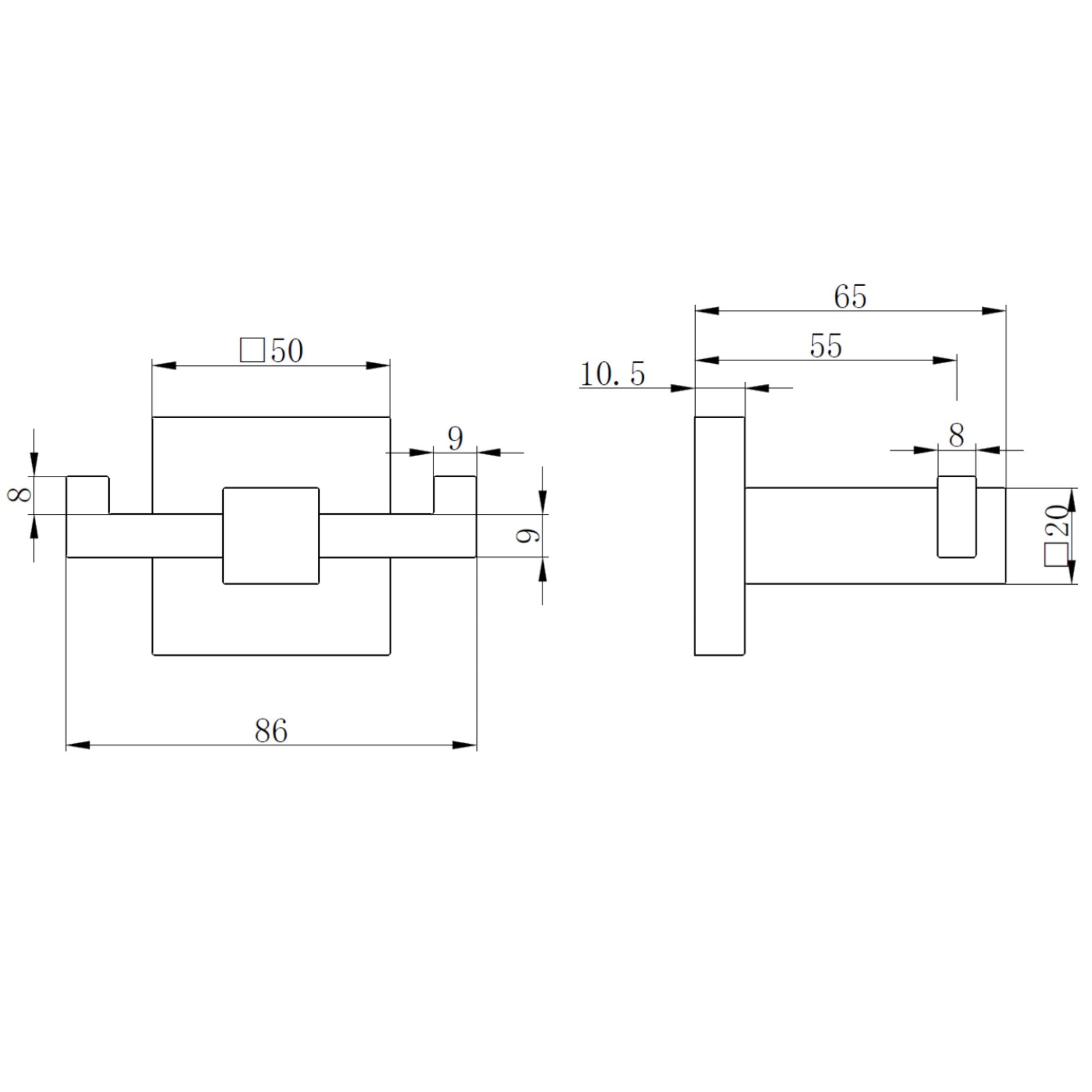 Camden Square Double Robe Hook Measurements