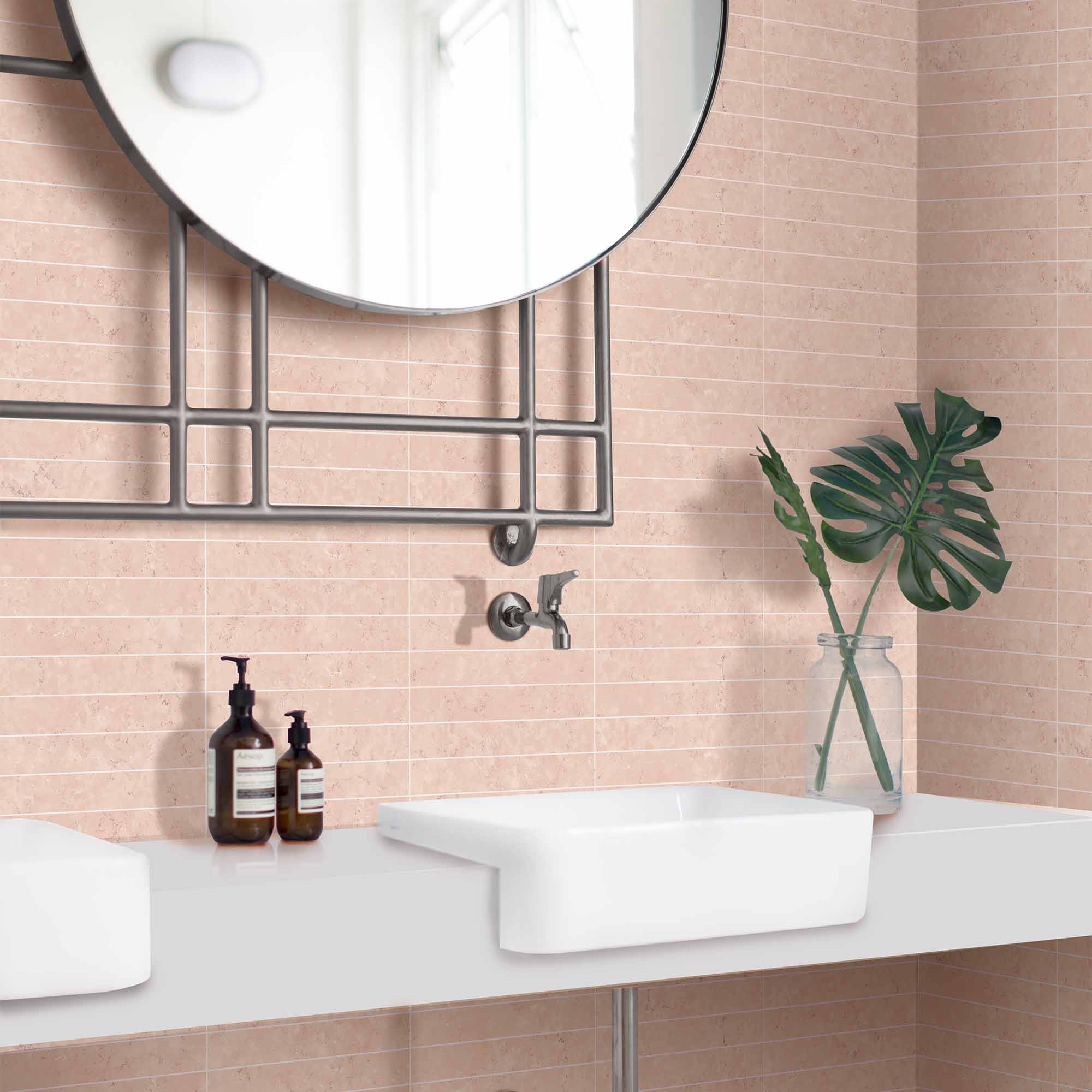 chester pink marble effect porcelain tile 7.5x30cm matt